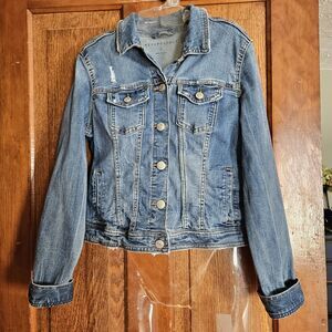 Aeropostale Light Wash Distressed Denim Jean Jacket Women JR Large Trucker Style